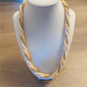 Elegant Beaded Necklace in Gold, White, and Cream